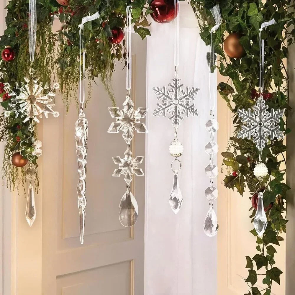 18pcs Crystal Christmas Ornaments for Tree DecorationsHanging Acrylic Snowflake